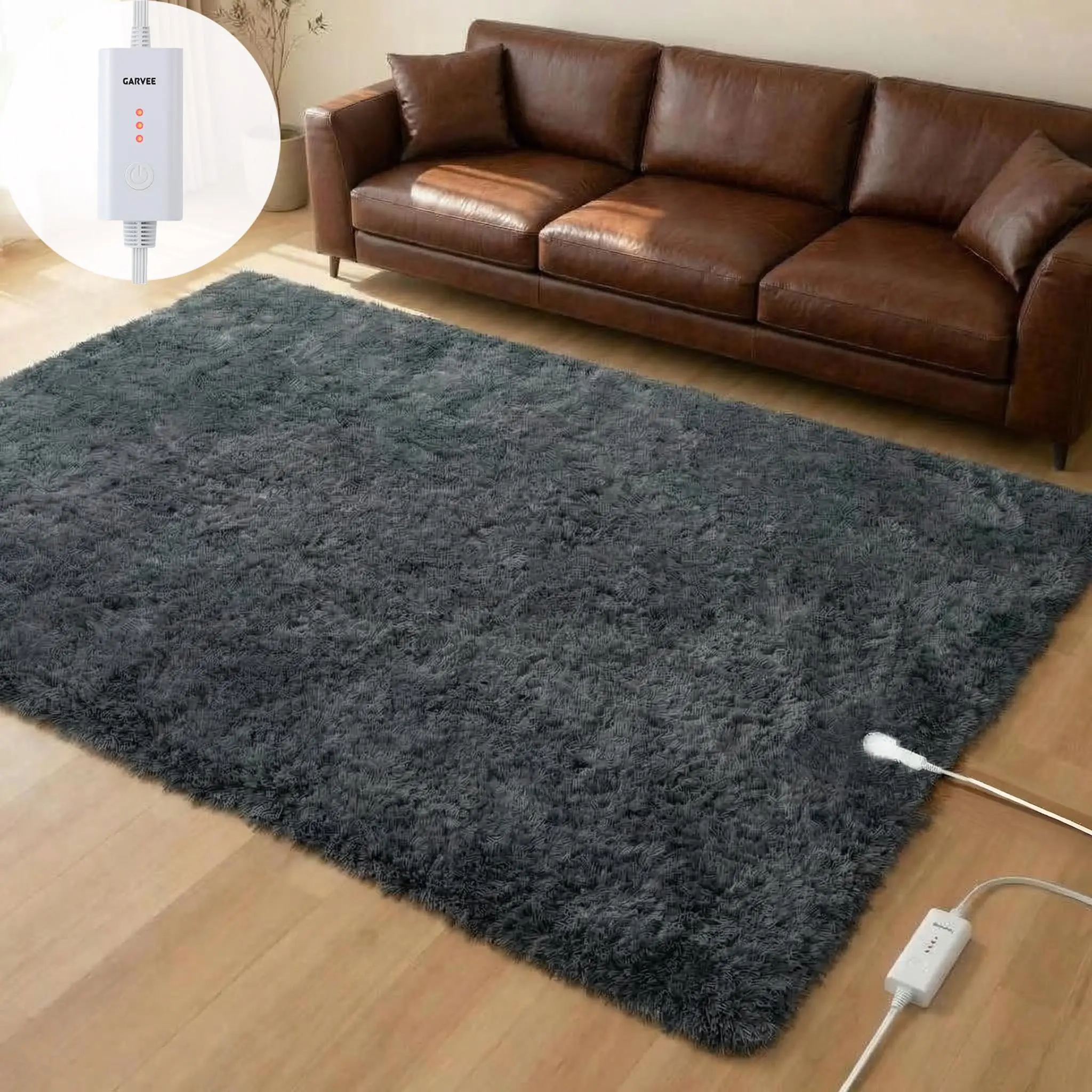 GARVEE Electric Heated Floor Mat 4x6 ft, Soft Plush Heated Area Rug & Under Desk Foot Warmer, 3 Heat Settings & 10H Auto-Off, Silent Space Heater Alternative for Home Office, Living Room & Gaming, Dark Grey