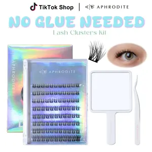 APHRODITE Self-Adhesive Natural Lash Clusters – Jenie Style D-Curl DIY Lash Extension Kit with Tweezers & Handheld Mirror, Glue-Free & Beginner-Friendly, Mixed Lengths 8–16mm, 88 Clusters