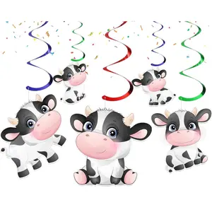 Cheerful Cow Swirls Decor Set - 10pcs Adorable Farm Animal Hanging Decorations
