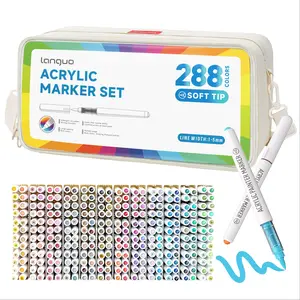 Lang Guo 288 Color Acrylic Paint Marker Pen Set, Soft Brush Tip Marking Bag, Fabric Wood Stone Canvas Glass Egg Rock Painting DIY Crafts Art Supplies