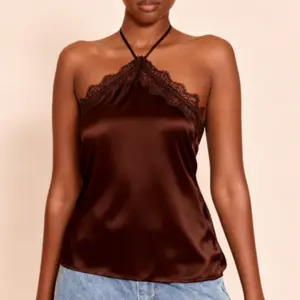 Women Satin Halter Top Lace Trim Off Shoulder Tank Top Sleeveless Backless Going Out Tops Blouse Shirt Party Clubwear