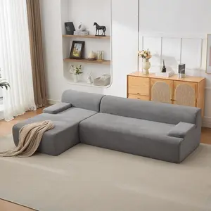 Garvee 108" Cloud Sectional Couch with Chaise - Super Fluffy Boneless Sofa, Ultra Soft Corduroy L Shaped Couch Bed, Creates Cozy Atmosphere. Perfect Comfy Couches for Living Room, No Assembly Required,Grey