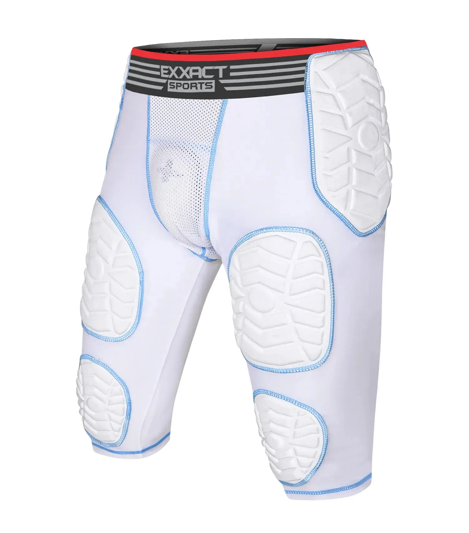 Exxact Sports Combat 7-Pad Adult Men's Football Girdle, Padded Compression Shorts with Cup Pocket, Breathable Athletic Wear Shorts, White Hip Safety Athletic Bottoms, Breathable Compression Shorts