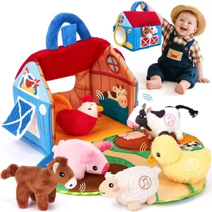 Baby Toys 6-12 Months - Surprise Barn with Stuffed Farm Animals with Real Sounds - Toys for 6 Month Old Baby 1 Year Old Boy Girl Gifts Toddlers Sensory Toy Easter Basket Stuffers