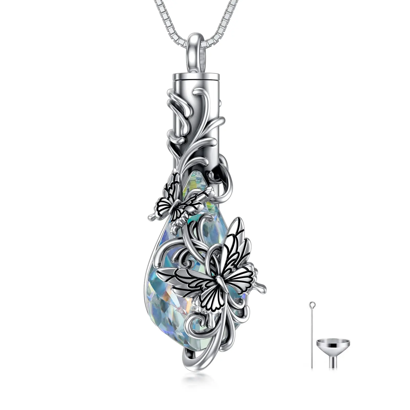 MEIDERBO Jewelry Animal-shaped crystal urn necklace, sterling silver butterfly cremation necklace, heart-shaped teardrop urn necklace, women's memorial jewelry.
