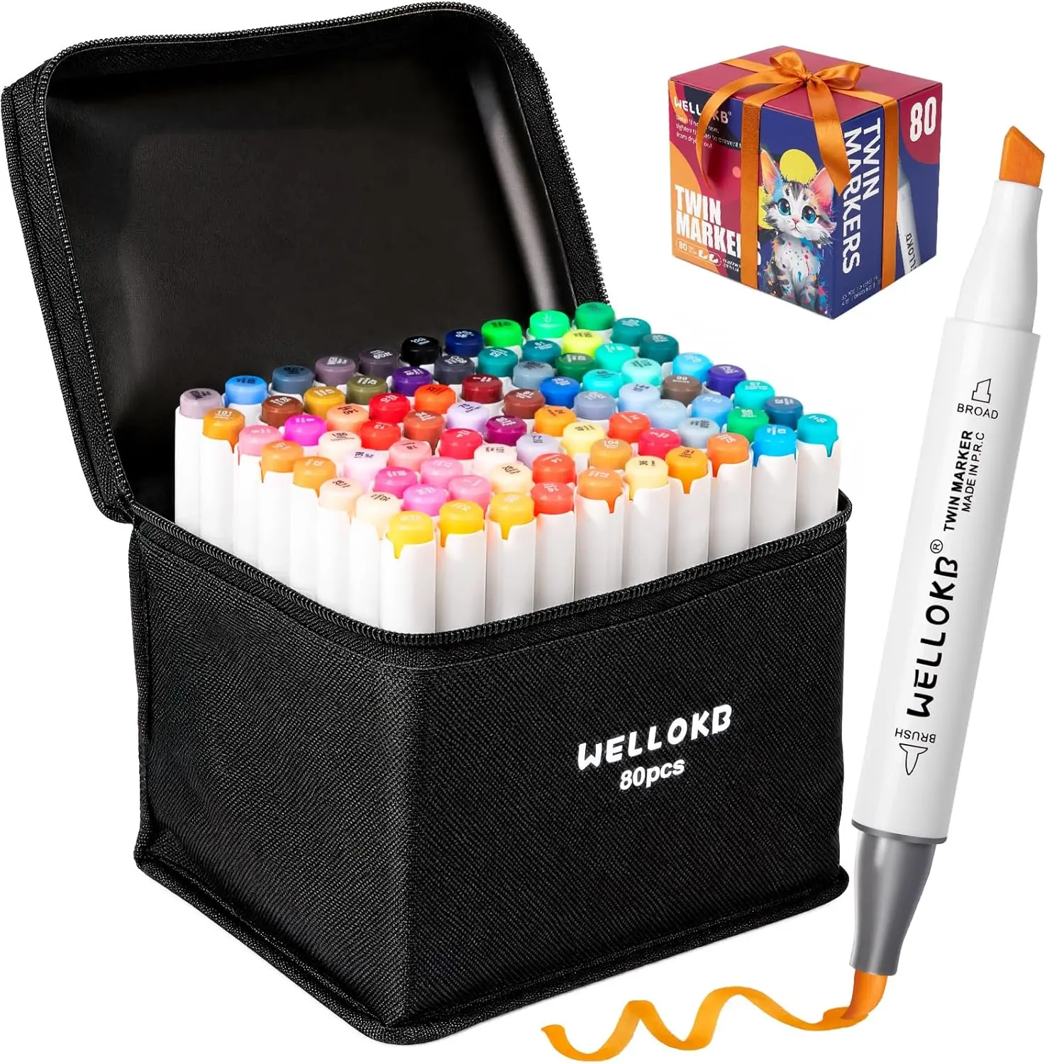 WELLOKB Dual-Tip Permanent Alcohol Art Markers with Case, Office Stationery Writing Tools for Adult Coloring, Illustrations, Markers & Highlighters, Art Markers Markers & Highlighters