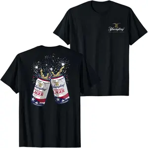 Yuengling Traditional Lager Fireworks Beer Can Graphic T-Shirt Vintage Patriotic Brewery Logo Tee, Retro American Flag Clinking Cans Shirt for Men Women, Unisex Summer Streetwear Top