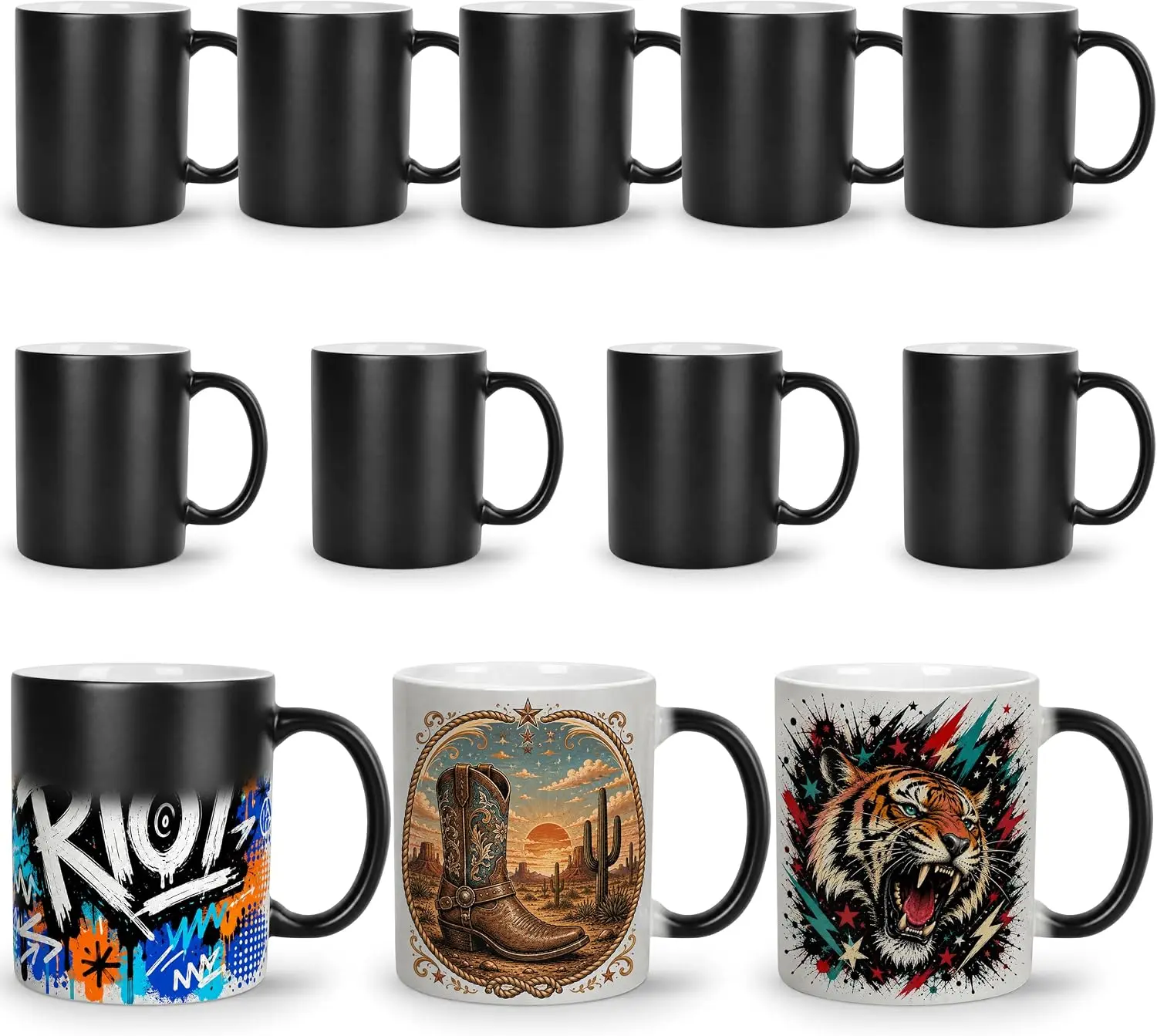 Joyclub Color Changing Sublimation Mugs 11 oz, 12 Pack Ceramic Blanks | Heat-reveal Ceramic Mugs Bulk Food-Safe, Lead-Free and BPA-Free for Coffee, Tea and Cocoa
