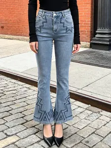 Muslim Women Elastic Slim Fit Bell Jeans, All Seasons Casual Wear, High Waist Denim Jeans for Daily and Dates