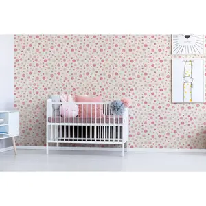 Peel and Stick Removable Fabric Wallpaper - Watercolor Bubbles - Polka Dot - Lula Pink