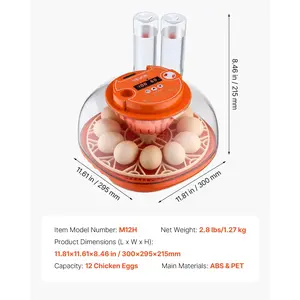 VEVOR 12 Egg Incubator, Automatic Egg Turner with LED Candler, Temperature Humidity Control, 360 View Clear Window, Poultry Eggs Incubator for Home Farm, Hatching Chicks Ducks Goose Quail