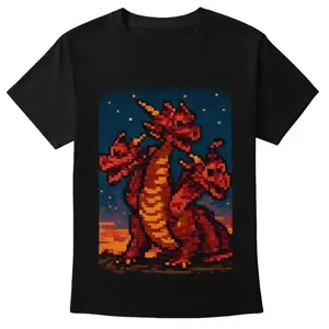 3 Headed Red Dragon Pixel Graphic T-shirt Sweatshirt Casual Crewneck Comfort Top Womenswear Menswear