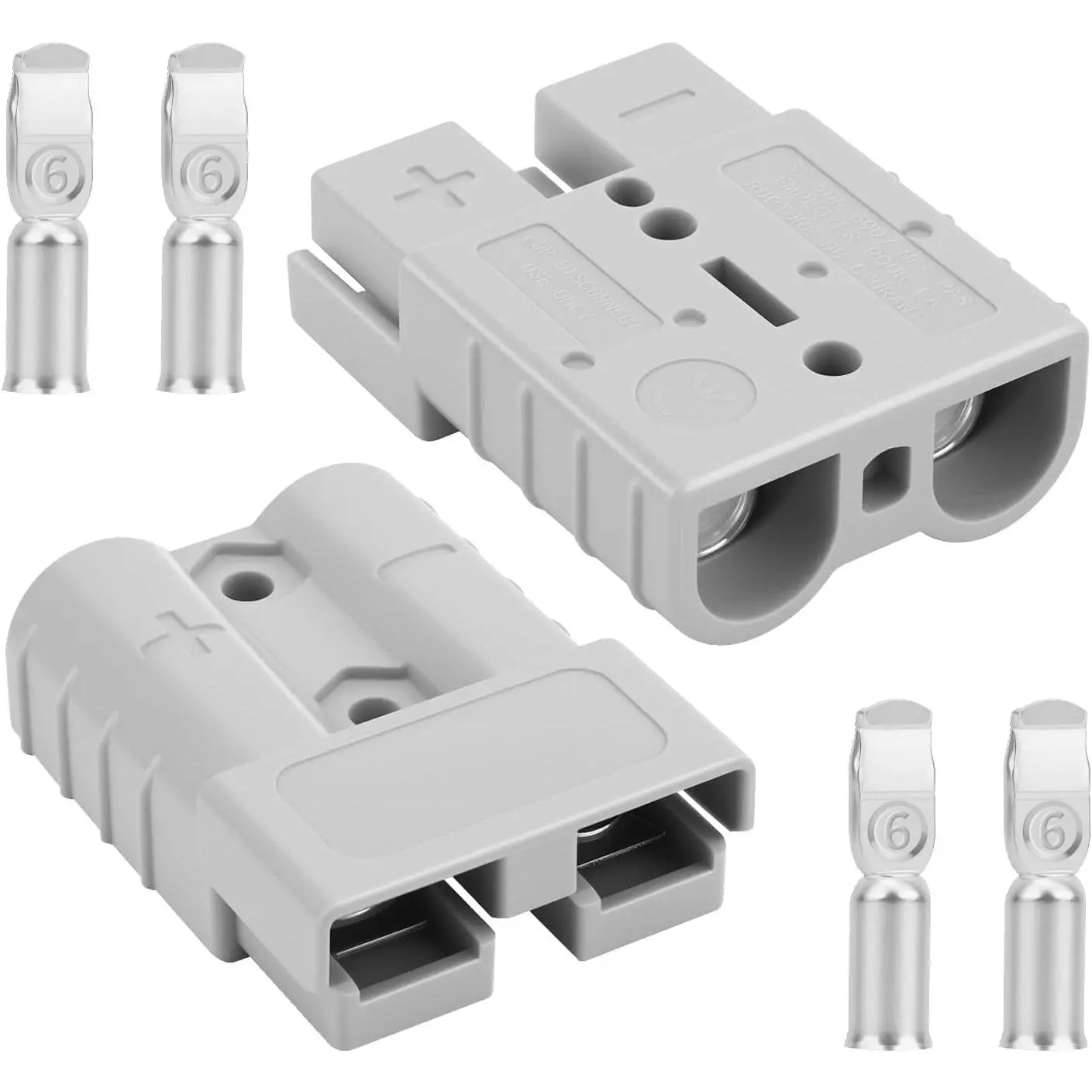 Anderson-Compatible 120A-600V Quick Connect-Disconnect Battery Connectors, 2 Jumper Cable Plugs (2/4/6 AWG Gauge, Gray) for Rescue Winches, Towing Systems with High Compatibility