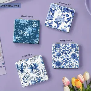 Chic Blue Floral Collection - Compact Folding Mirror - Portable Vanity Gift for Birthdays/Valentine'S/Weddings - Retro Beauty Accessory for Girls