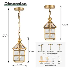 Meluaim Outdoor Pendant Light Fixtures, Outdoor Light with Tempered Glass, Hanging Lantern for Front Door, Porch, and Gazebo