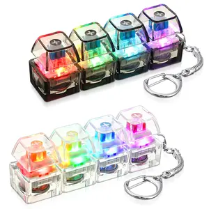 2 Pcs 4-in-1 Keyboard Adult Fidget Clicker Toy with LED Light Silent and Loud Keyboard Fidget Keychain Cube Mechanical Key Button Clicker Stress Relief Gift for Office and Home Pass Time