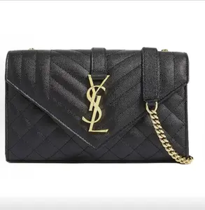 Pre-owned Yves Saint Laurent SAINT LAURENT YSL Envelope Small Grain Leather Crossbody Bag Gold Chain YSL03