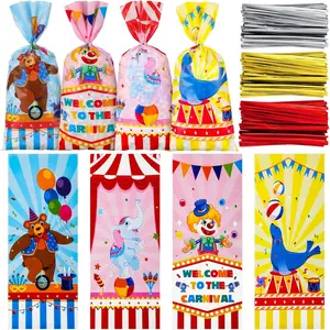 100 count Carnival Candy Bags Circus Themed Party Goodie Bags with Twisted Ties Movie Night Popcorn Container for Carnival Circus Themed Birthday Party Supplies