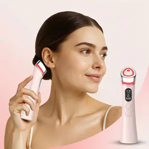 8-in-1 EMS Facial Device for Skin Tightening - Microcurrent Face Massager for Anti-Aging & Firming - LED Light Beauty Wand for Face, Neck & Eye Care - Deep Cleansing & Rejuvenation Tool (Pink)