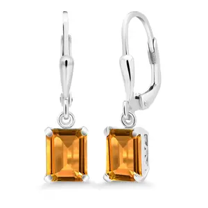 Gem Stone King Leverback Drop Dangle Earrings For Women | 8X6MM Emerald Cut Gemstone Birthstone | 925 Sterling Silver | Fine Jewelry Gifts for Women Her Mom Wife