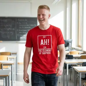 Project Hail Mary AH! Element of Surprise Ryland Grace Red T-Shirt Chemistry Joke Tee