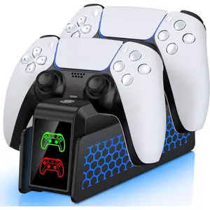 ESYWEN Controller Charger for PS5 Dualsense Controllers, with LED Indicator & Light, Dual Stand Charger Dock for PS5 Controller, Charging Station Accessories for PlayStation 5 Storage