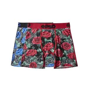 PSD Mens Bandana Roses Boxer Brief 2 Pack - Standard Length 7 Inch Inseam, Soft and Breathable Poly Blend Fabric