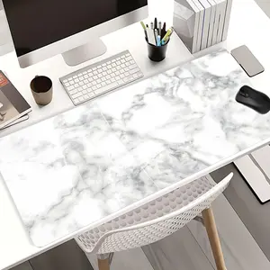 White Gray Marble Mouse Pads Extra Large Computer Desk Top Mat, Non - Slip Rubber Base & Stitched Edge, Classic Stone Aesthetic for Home and Office