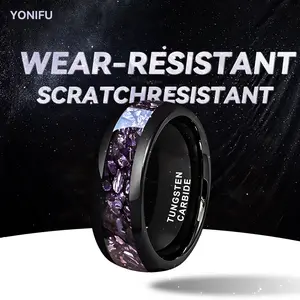 Scratch Resistant Yonifu Tungsten Carbide Ring for Men 8mm Purple Crystal Inlay Comfort Fit Wedding Band