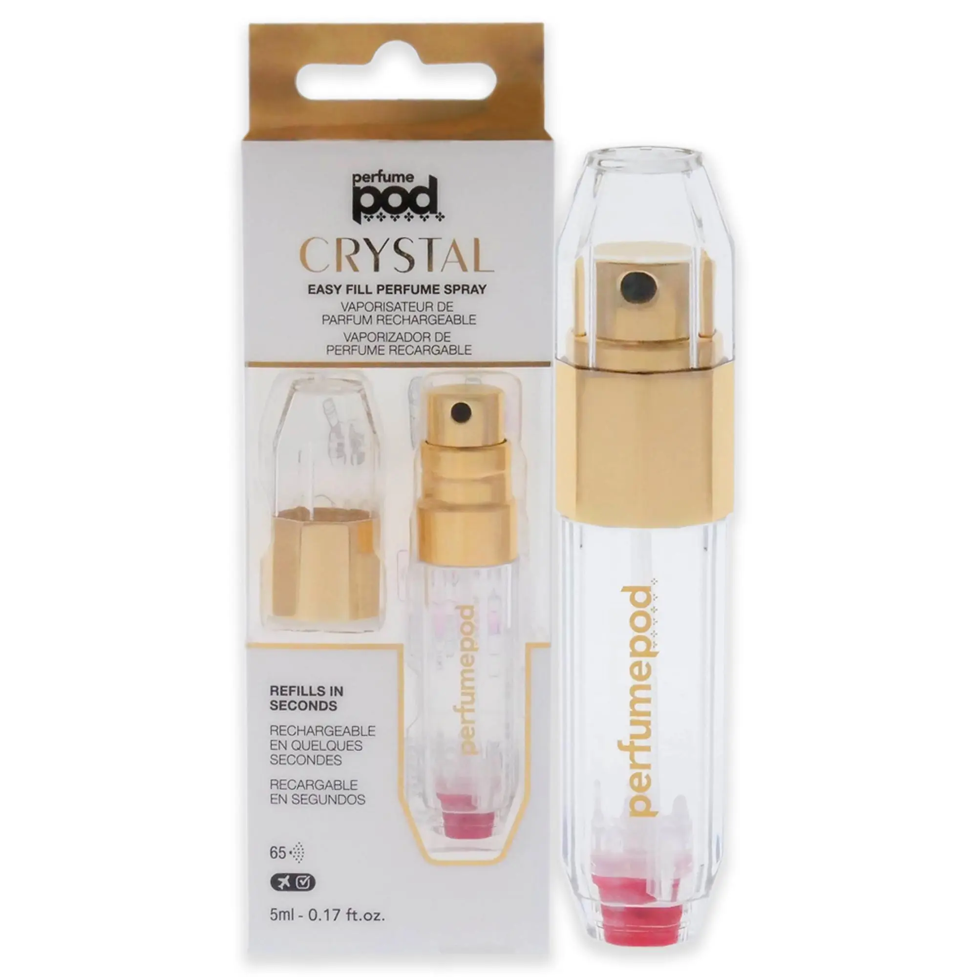Travalo Gold Crystal Perfume Pod - Unisex Refillable Perfume Bottle, 0.17 fl oz Reusable Empty Spray