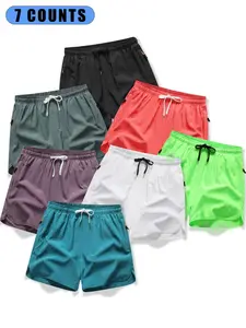 Men's Solid Drawstring Waist Shorts, Casual Regular Fit Pocket Beach Shorts for Summer, Men's Bottoms for Daily Wear, Elastic Shorts Set