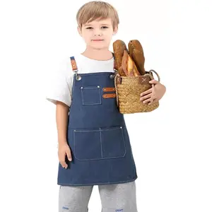 Kids Aprons AdjustableTool Waterproof For Cooking Painting Gardener Canvas Apron For 6-12 Girls And Boys