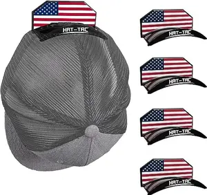HAT-TAC - Wall Hat Rack Organizer (4-Pack) Made in USA Patented Baseball Cap Multi-Purpose Curved Shelf Hanger Adhesive No Drilling ( USA FLAG )