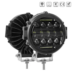 Round LED Work Light, 60W Flood Spot Combo Beam LED Light Bar with Daytime Running Light, 2PCS Off Road Driving Lights for Truck Pickup SUV ATV UTV