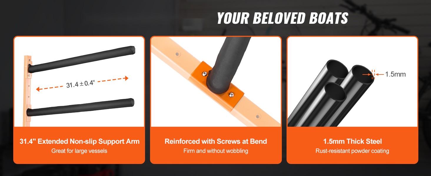 Wall Mounted Kayak Storage Rack 4-Holder System With Padded Adjustable Arms For Kayaks Canoes And Stand-Up Paddleboards, Heavy Duty Wall Hooks Supports Up To 400 Lbs Indoor Outdoor Garage Organization