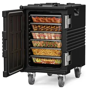 CAMMOO 82qt Catering Food Warmers with Swivel Casters 304 Stainless Steel Latch & Door Shaft, Insulated Food Carrier Non-Electrical Hot Box for 5 Full-Size Pans(NOT Included), Hot Boxes for Catering