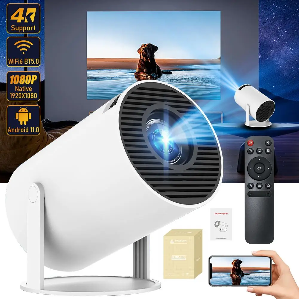 Portable Projector, Auto Keystone Correction Mini Projector, 4K/ 200 ANSI Smart Projector with 2.4/5G WiFi, BT 5.0, 130 Inch Screen, 180 Degree Flip