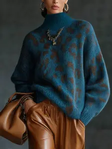 Women's Thick Knit Sweater for Fall & Winter, Soft and Loose Fit, Casual Style, Colorblock Pattern, Fitted Design, Knitwear