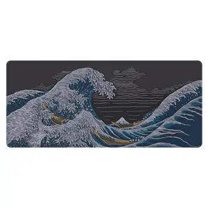 Great Wave off Kanagawa Dark Deskpad | Water-Resistant | 5mm Thick | Anti-Slip Rubber Base | Soft-Polyester Top