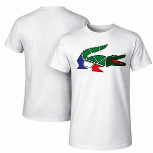 Men's Pure Cotton Short-Sleeve Shirt With Building Block Crocodile Print-A Unisex Casual Style Perfect For Spring And Summer; Featuring A Cool Graphic Design And A Classic Crew Neck, Suitable For All Four Seasons.