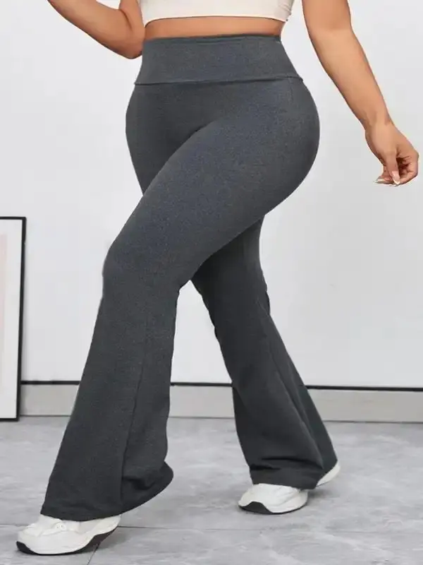 [Plus Size] Solid High Waist Flare Leg Sports Leggings, Breathable Wide Waistband Bell Bottom Pants for Yoga Gym, Women's Plus Sportswear for Summer, Gym Leggings, Workout Clothes