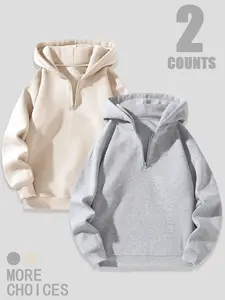 Tiktok Trend Half-Zip Hoodie Set, 2-Piece Casual Multicolor Hooded Sweatshirts, Comfortable Daily & Home Wear Style,Airport Outfit, Cozy Breathable Outfits
