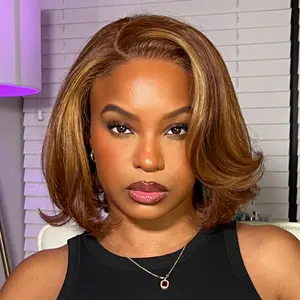 【LIVE】 Limited Design | Toffee Brown Mix Blonde / Natural Black Layered Cut Glueless 5x5 Closure Lace Bob Wig