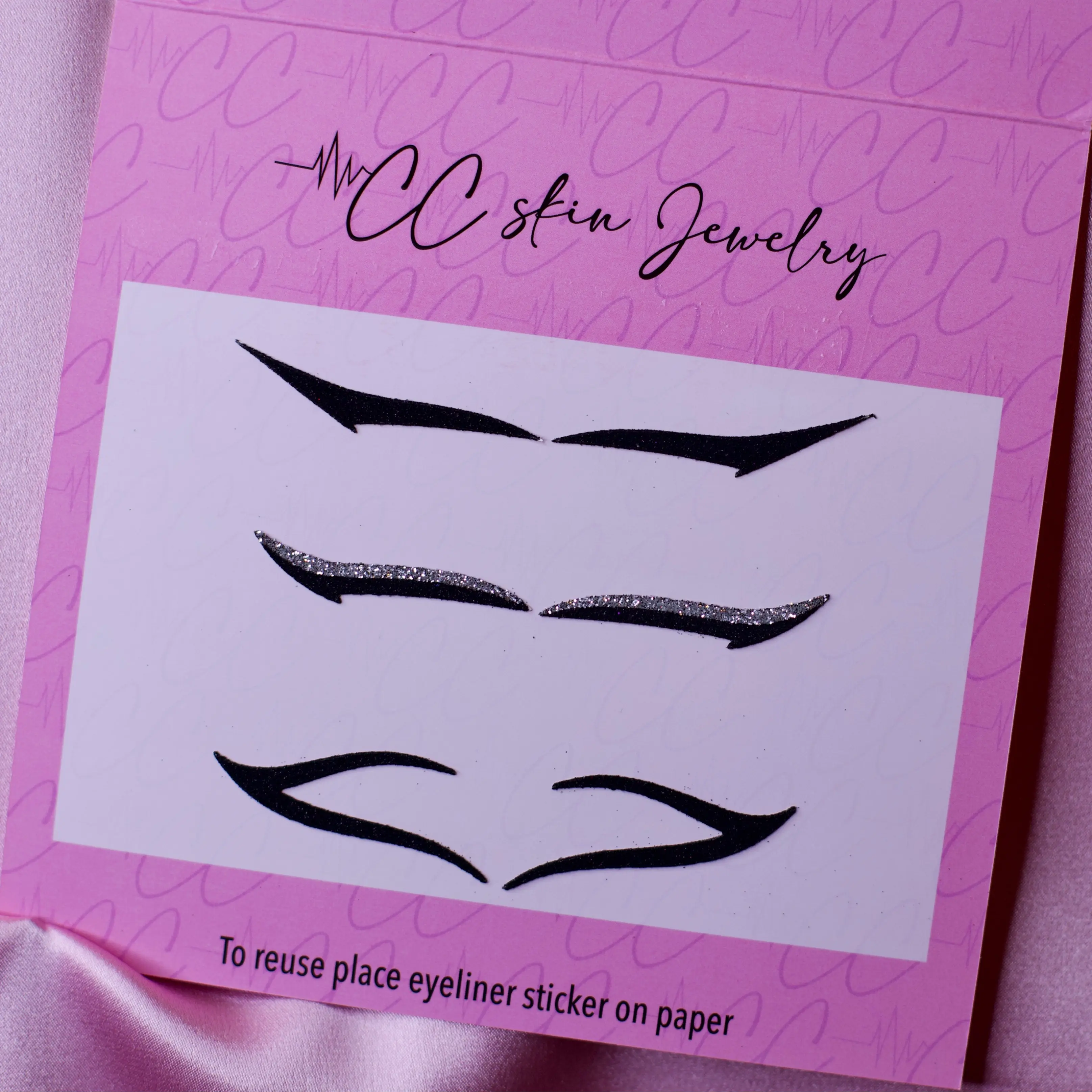Luxury Eyeliner Stickers- Silver Pack of 3- Reusable, Hypoallergenic, Waterproof, Smudgeproof adhesive eyeliner