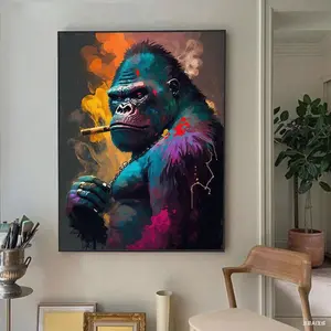 Gorilla Pattern Unframed Painting, 1 Count Modern Fashion Style Abstract Pattern Print Canvas Wall Art, Wall Decor for Home Living Room Bedroom Office School, Modern Home Decoration, Illustrations, Artwork, Modern Abstract Design