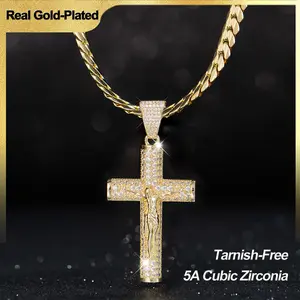 Holylegend 14k Real Gold-Plated Cuban , Figaro, Miami Cross with Jesus Christ Crucifix,24 inches Long and 6mm Wide,Handcrafted Polishing and Multiple Electroplating Daily Wear Necklace