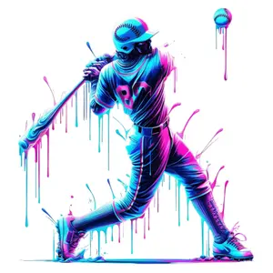 Pink and Blue Dripping Baseball Player Direct To Film Print, DTF Print, Ready To Press Print