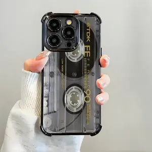 Retro Cassette Pattern Phone Case,Electroplated Cover with Airbag Shockproof Slim Soft TPU Cover – Phone Case for iPhone 17 Pro Max 16 15 14 Plus 13 12 11