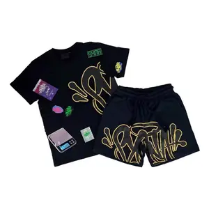 Men's and women's letter printed loose short-sleeved tops men's summer casual sports suit