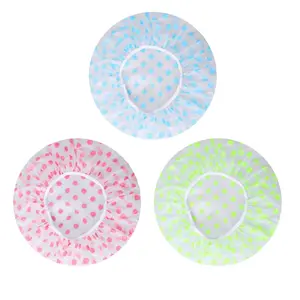 3 Pcs Waterproof Bath Caps for Women Men Kids - Plastic Reusable Shower Hair Hat with Elastic Band